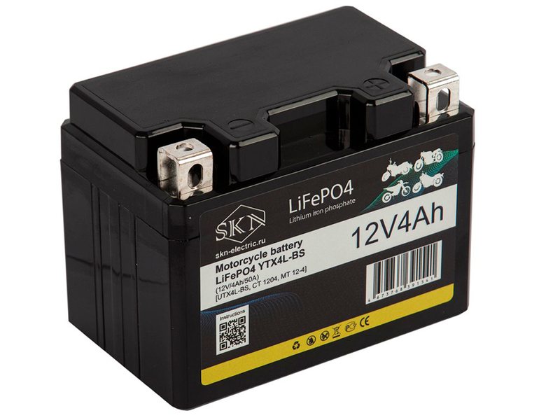 Аккумулятор стартерный для мототехники SKN YTX4L-BS (12V/4Ah/50A) [UTX4L-BS, CT 1204, MT 12-4]
