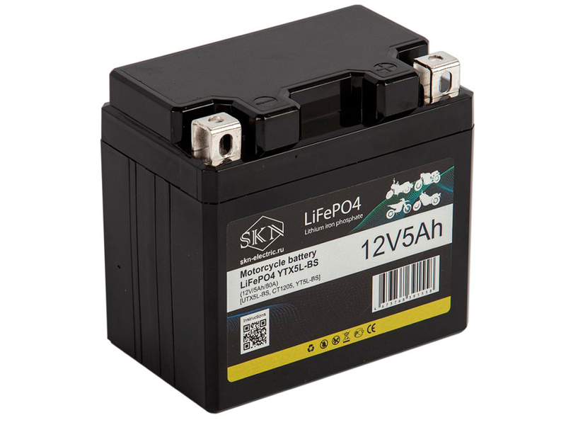 Аккумулятор стартерный для мототехники SKN YTX5L-BS (12V/5Ah/80A) [UTX5L-BS, CT1205, YT5L-BS]