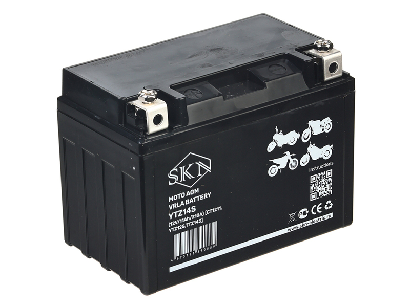 Аккумулятор стартерный для мототехники SKN YTZ14S (12V/11Ah/210A) [CT 1211, YTZ12S,TTZ14S]